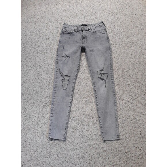 31 True Religion Jennie Curvy Mid-Rise Super Skinny Distressed Raw Edge Hem Grey - Picture 5 of 12